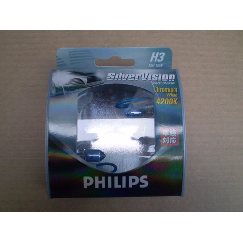 Philips Silver Vision H3 12v 55w Headlight Globes Pair 12336SVCWS2 White Light 