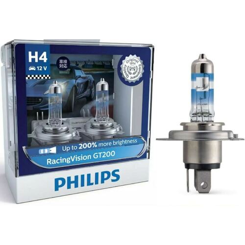 Philips 12342RGTS2 H4 +200% Racing Vision GT200 60/44w head light Globes Pair