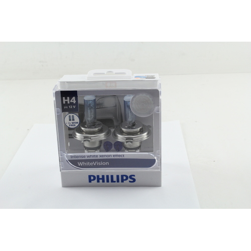 Philips 12342WHVSM White Vision H4 12V 60/55W Headlight Globes Twin Pack