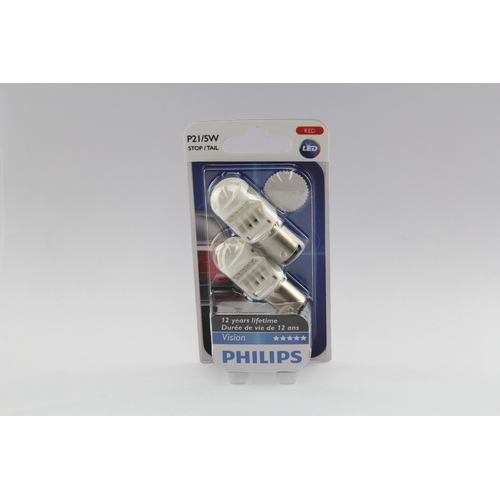PHILIPS 12836REDB2 VISION RED LED STOP TAIL 12V 2W P21 5W BASE TWIN PACK