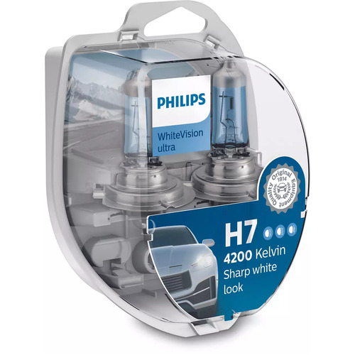 Philips Whitevision Ultra H7 12V 55W Headlight Globes Twin Pack 12972WVUSM