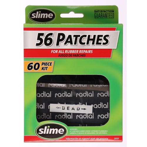 SLIME 2033 PATCH RUBBER REPAIR KIT INC BIKE TIRES TUBES 60PC x 56 PATCHES 