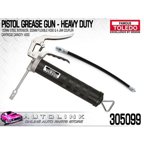 TOLEDO 305099 PISTOL GREASE GUN - HEAVY DUTY 400G PRESSURE 5000 PSI