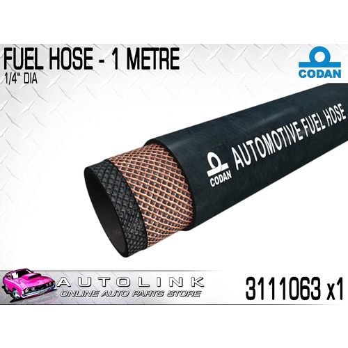 CODAN RUBBER FUEL HOSE 6.3mm OR 1/4" INNER DIA - 1 METRE LENGTH 3111063