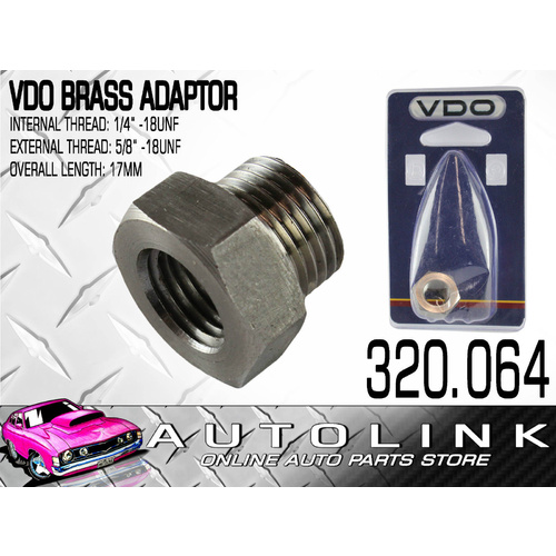 VDO ADAPTOR INT THREAD 1/4" - 18 UNF EXT THREAD 5/8" - 18 UNF - 20mm 