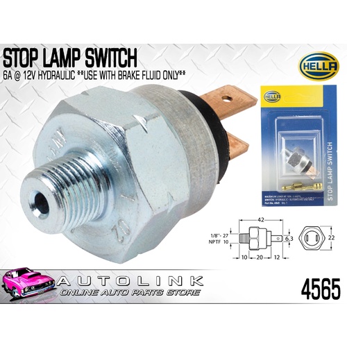 HELLA STOP LAMP SWITCH - HYDRAULIC 3mm x 27 NPT THREAD ( 4565 )