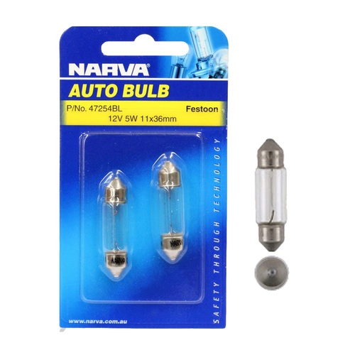 Narva 47254BL Festoon Globes 12V 5W Base 11 x 36mm Interior Light Pair