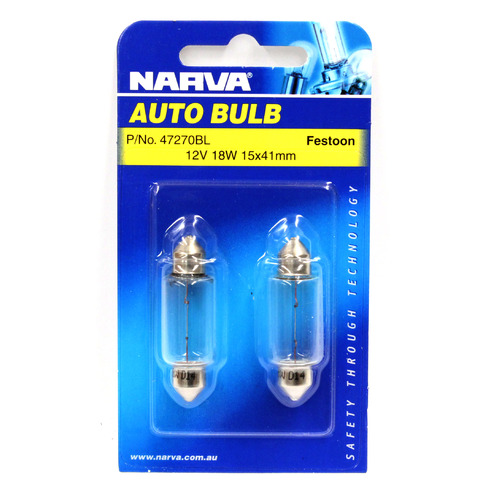 NARVA 47270BL FESTOON GLOBE 12V 18W BASE 15 x 41mm T-15mm PAIR
