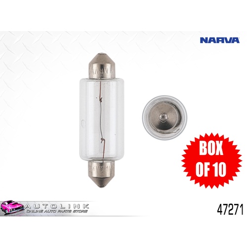 NARVA FESTOON GLOBES 12V 18W 15 x 44mm T15 BASE 47271 BOX OF 10