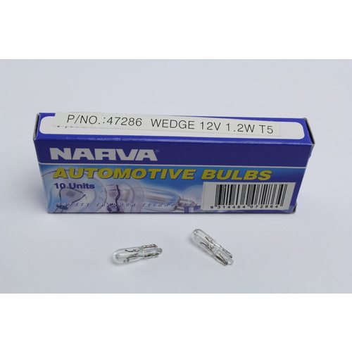 NARVA 47286 DASH BOARD WEDGE LIGHT CLEAR GLOBES 12 VOLT 1.2W T-5mm x10