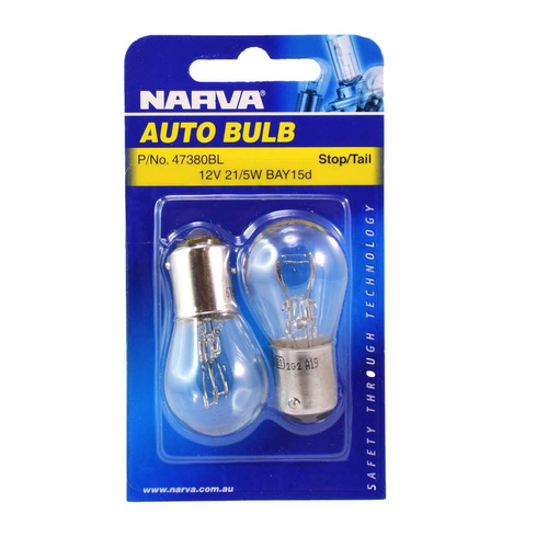 Narva Stop / Tail Globes 12V 21/5W Base BAY15D Twin Pack 47380BL