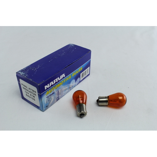 NARVA 12V 21W AMBER INDICATOR GLOBES BASE BAU15s S-25mm BOX OF 10