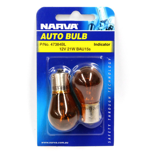 NARVA 47384BL AMBER INDICATOR GLOBES 12 VOLT 21 WATT BASE S-25mm TWIN PACK