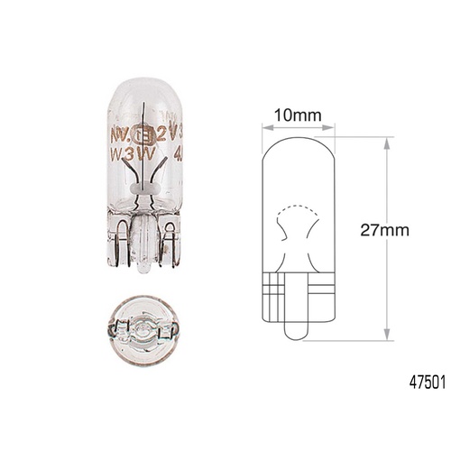 NARVA 12V 5W WEDGE GLOBE T10mm BASE SOLD AS 1 GLOBE 47501 
