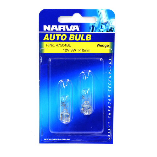 NARVA 47504BL WEDGE GLOBES 12 VOLT 3 WATT BASE: T-10mm T10 PAIR