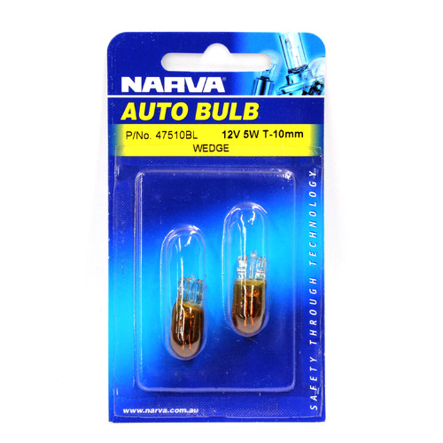 Narva 47510BL Amber Wedge Globes 12 Volt 5 Watt Base T-10mm T10 Pair