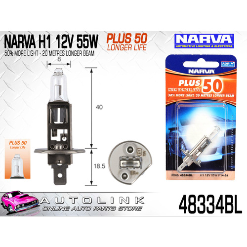 NARVA H1 PERFORMANCE GLOBE 12V 55W ( PLUS 50+ LONGER LIFE ) x1 48334BL