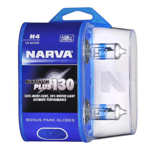 Narva H4 Plarinum Plus 130 Head Light Globes 12V 60/55W 48542BL2 Pair
