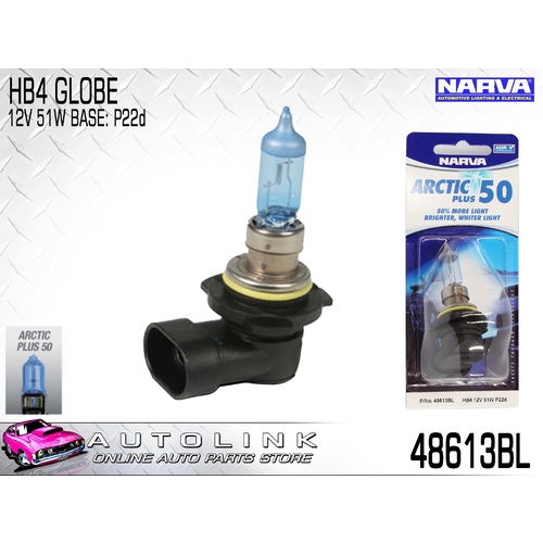 NARVA 48613BL ARCTIC BLUE HB4 GLOBE 12V 51W +50% P22D EACH