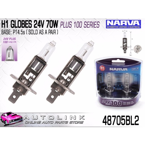 NARVA H1 GLOBES 24V 70W PLUS 100 TWIN PACK - 48705BL2 