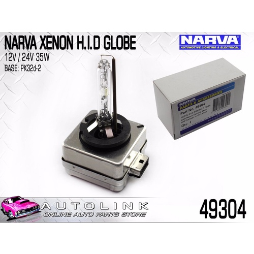 NARVA 49304 XENON HID GLOBE 12 or 24 VOLT 35W 4150 KELVIN BASE PK32d-2 x1