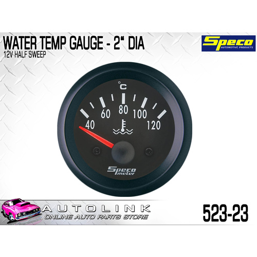 SPECO STREET SERIES 2" WATER TEMP GAUGE 12V HALF SWEEP BLACK 523-23