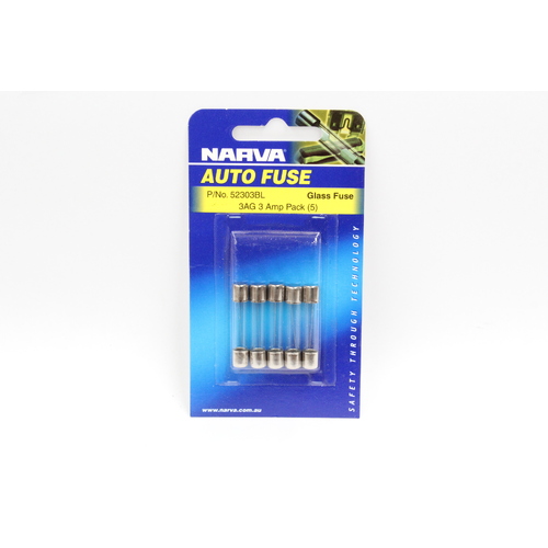 Narva 52303BL Glass Fuse Pack 3 Amp 3ag ( 5 Pack ) 