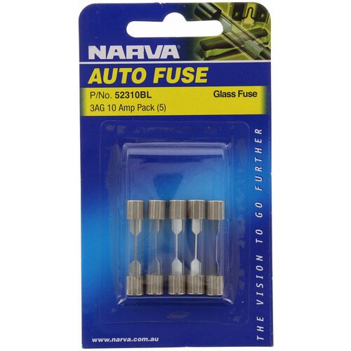 Narva 52310BL Glass Fuse Pack 10 Amp - 3AG 5 Pack