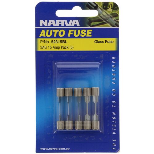 Narva 52315BL Glass Fuse Pack 15 Amp 3ag 5 Pack