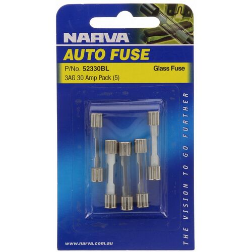 Narva 52330BL Glass Fuse Pack 30 Amp 3AG 5 Pack