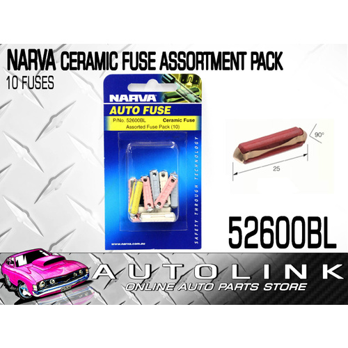 NARVA 52600BL CERAMIC FUSE ASSORTMENT PACK 5 - 25 AMPS 10 FUSES