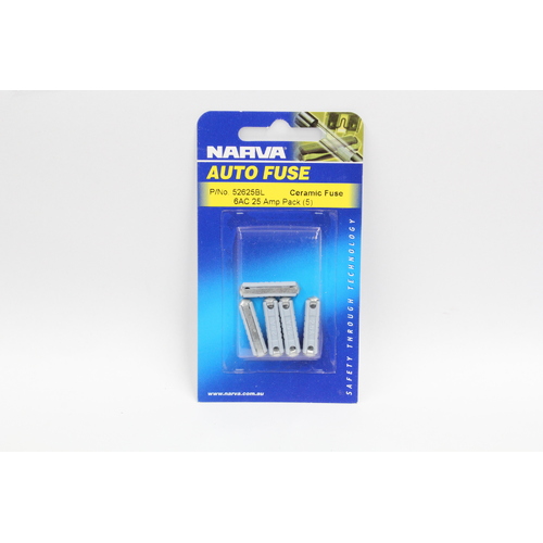 Narva 52625BL Ceramic Fuse Pack 6AC 25 Amp 5 Fuses