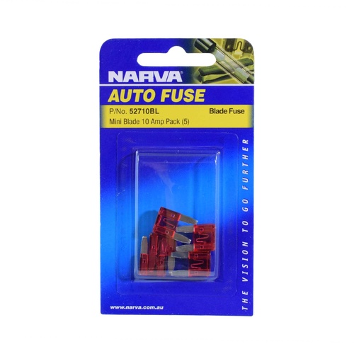Narva 52710bBLRed Mini Blade Car Fuse Pack 10A - 5 Fuses 