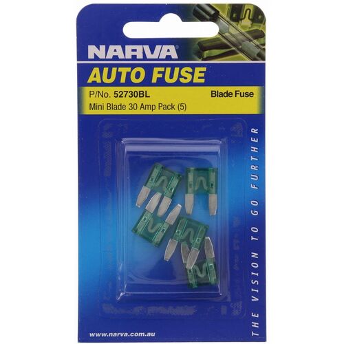 Narva 52730BL Mini Blade Fuse Pack Green 30A Pack of X5