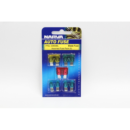 NARVA 52800BL STANDARD BLADE FUSE ASSORTMENT PACK 10 15 20 & 30 AMP 5 PACK
