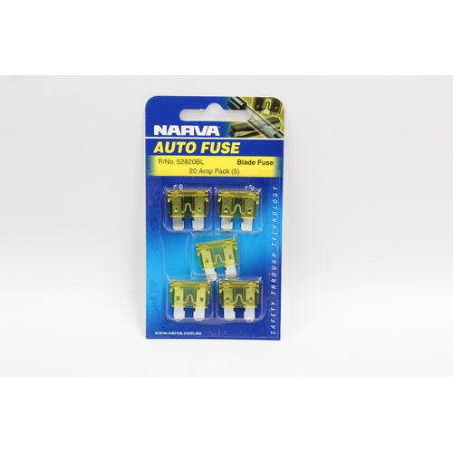 NARVA 52820BL STANDARD YELLOW BLADE FUSE PACK 20A PACK OF x5