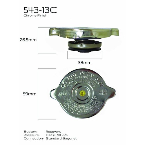 CPC 543-13 Chrome Radiator Cap Recovery 13 PSI for Many Makes & Models 