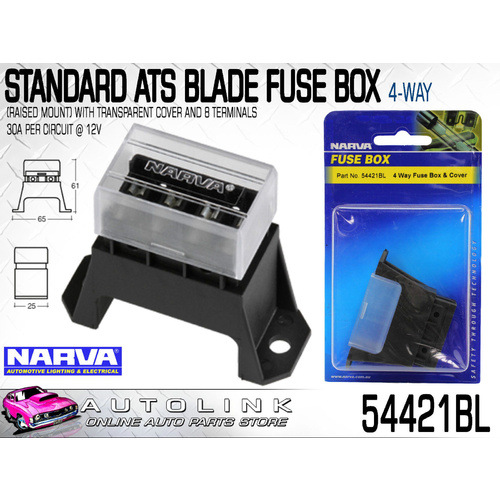 NARVA 4-WAY STANDARD ATS BLADE FUSE BOX RAISED MOUNT 30 AMP PER CIRCUIT