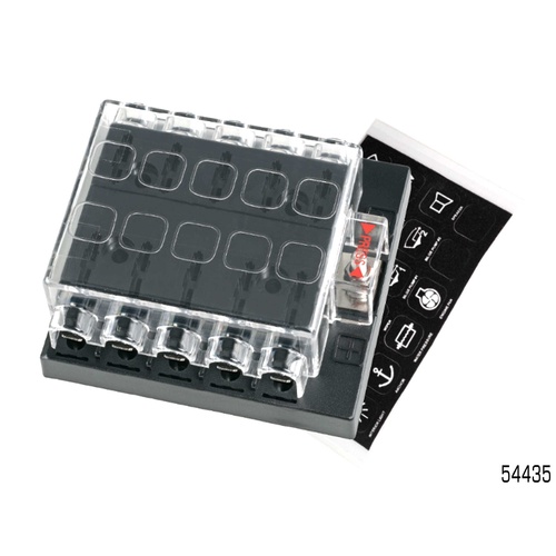 NARVA 10 WAY STANDARD BLADE FUSE BLOCK 25A WITH DECAL STICKERS & COVER 54435 