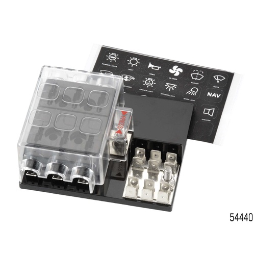 NARVA 6 WAY STANDARD BLADE FUSE BOX BLOCK WITH GROUNDING & POWER IN 54440