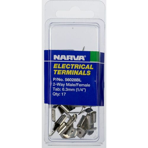 Narva 2 Way Male Female Connector Non Insulated - Tab Size 6.3mm 17 Pack