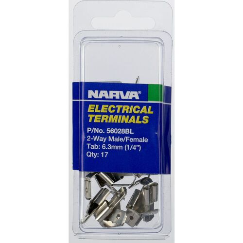 NARVA 2 WAY MALE FEMALE CONNECTOR NON INSULATED - TAB SIZE 6.3mm 17 PACK