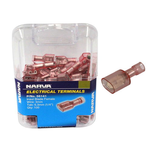 Narva Female Blade Terminals - Transparent Polycarbonate, Fully Insulated (100)