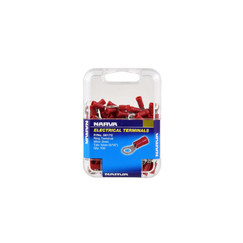 NARVA TERMINALS RING TYPE - WIRE 3mm TAB 5mm RED PACK OF 100 ( 56172 )
