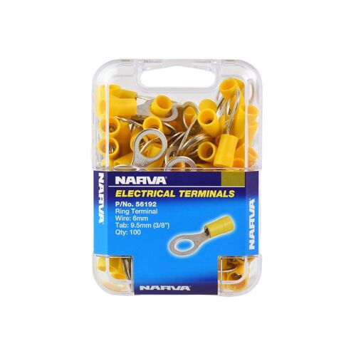 NARVA 56192 TERMINALS RING TYPE - WIRE 6mm TAB 9.5mm YELLOW PACK OF 100