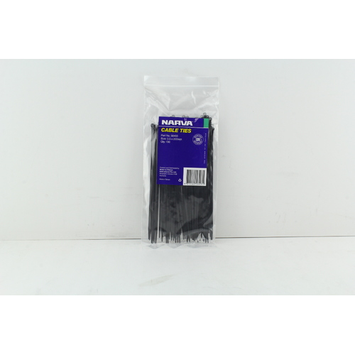 Narva 56403 Black Cable Ties 3.6mm x 200mm 8" Long 100 Pack UV Resistant