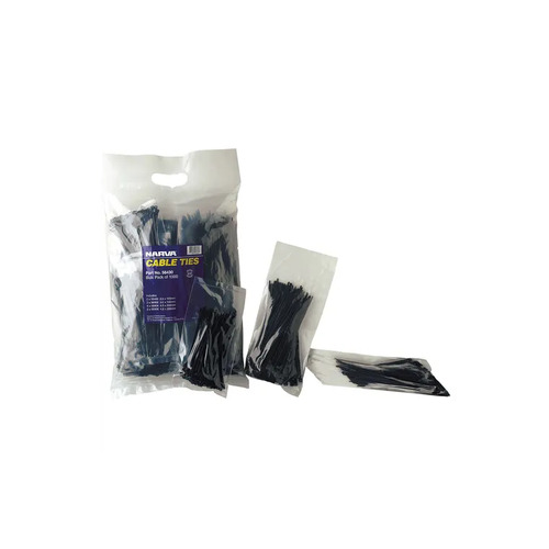 NARVA 56430 BLACK CABLE TIES BULK PACK ASSORTMENT UV RESISTANT - 1000 PACK