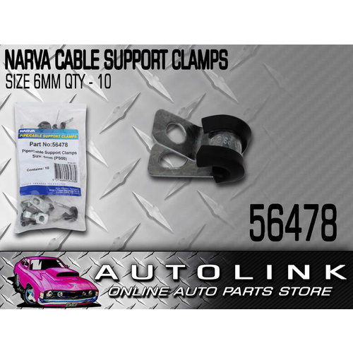 NARVA 56478 PIPE CABLE SUPPORT CLAMP 6mm STEEL P CLAMP WITH UV RUBBER COVER x10