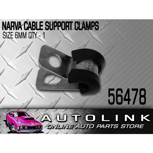 NARVA 56478 PIPE CABLE SUPPORT CLAMPS 6mm STEEL P CLAMP WITH UV RUBBER COVER x1