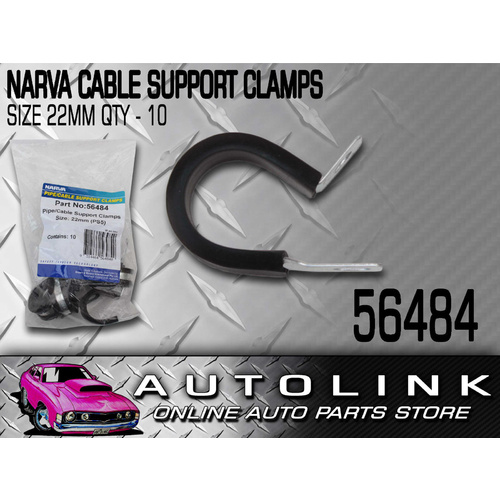 NARVA 56484 PIPE CABLE SUPPORT CLAMPS 22mm STEEL P CLAMP UV RUBBER COVER x10
